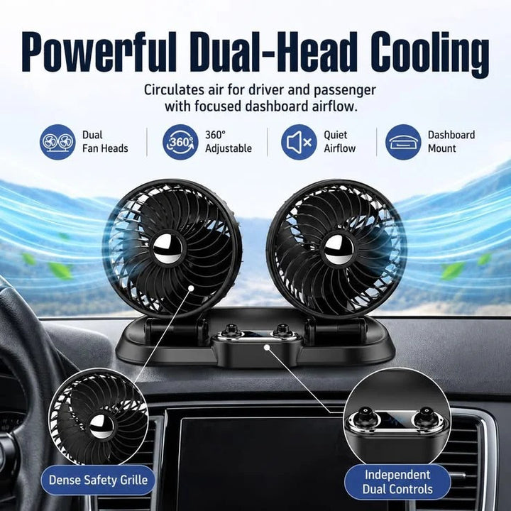 12v Car Dashboard cooling fan, dual head fan 360 degree rotation Fan for Cars